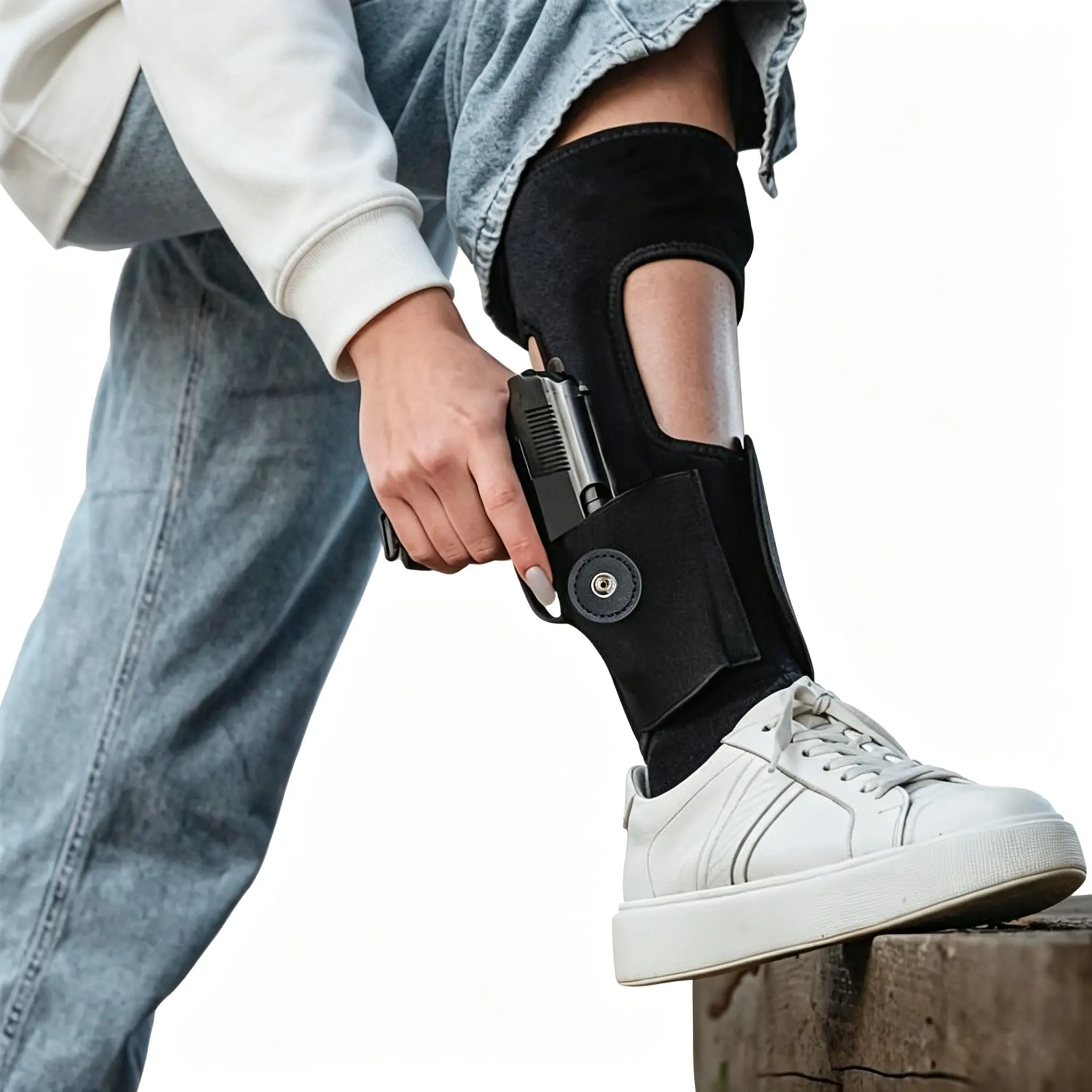 Ambidextrous Neoprene Concealed Ankle Holster, Adjustable Ankle Carry Holster with Calf Strap and Magazine Pouch, Secure Backup Carry for Daily Defense