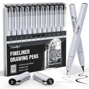 [JusArt] Fineliner Pens, 12/8/6 Pcs, 0.25mm Ultra Fine Point Pens, No Bleed, Waterproof Black Pigment Ink Pens for Artists Beginners, Illustration, Writing, Journaling, Crafters, Technical Drawing pens