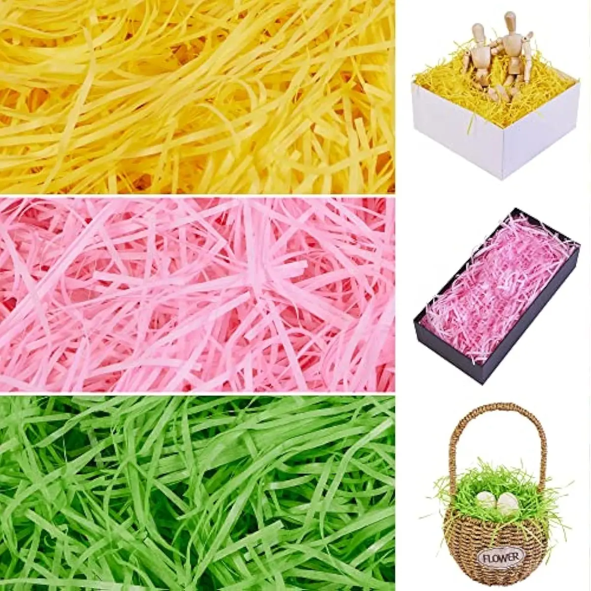 JOYIN 2.25 LB Easter Grass Gift Wrap Crinkle Filler Paper(Green, Pink, Yellow), Shred for Basket Filling, Gift Wrapping, Party Decoration, Easter Egg Hunt, Party Favors, Basket Grass Filler(36 Oz)