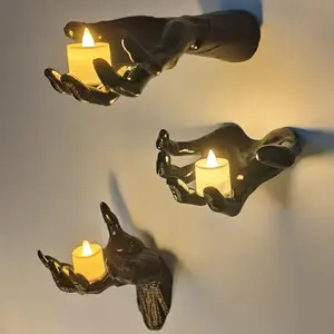 Halloween Decorations, Spooky Wall Hanging Hand Reaching Out, Realistic Horror Hand for Gothic Wall Decoration, Indoor Halloween Props, Party Decoration, Illuminated Candles