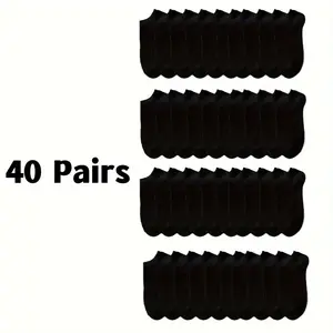 Men's 30/40 pairs of spring and summer solid color lightweight, low cut, sweat absorbing, breathable, casual and simple boat socks Plain