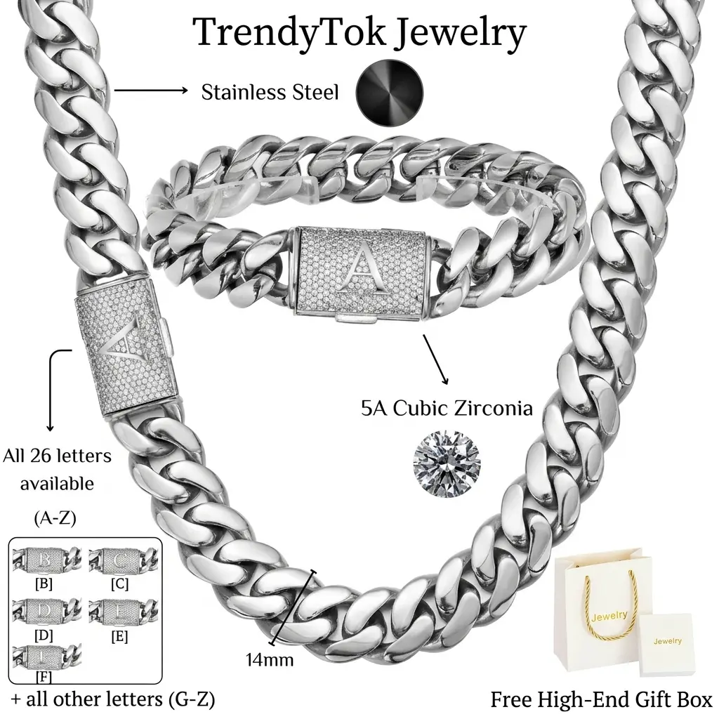 Matching Cuban Link Set with Personalized A-Z Initial, Iced-Out Choker Necklace & Bracelet, Silver-Tone Hip Hop Style for Men Women, Christmas Graduation Gift, Jewelry Sets, Matching Necklaces Set