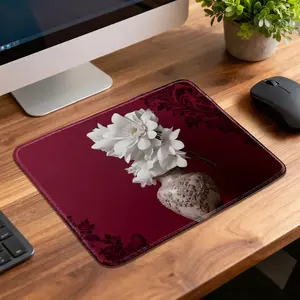 "Non-Slip Aesthetic Mouse Pad with Immortal White Chrysanthemum Design, Reinforced Stitched Edges for Precise Control - Office & Gaming Desk Mat (26x21cm)  "