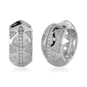Cubic Zirconia Hoop Earrings in Silvertone