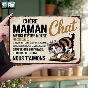 2D Flat – 1pc Retro Cat Mom Metal Sign – 8x12 Inch Funny Cat-Themed Wall Decor for Home, Bar, Garage, Door – Vintage Tin Plate Gift for Cat Lovers