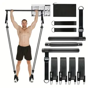 Pilates Bar Set with 4 Resistance Bands Home Fitness Equipment for Leg Hip Waist and Arm Universal Home Gym Equipment 1 Set Pilates Bar