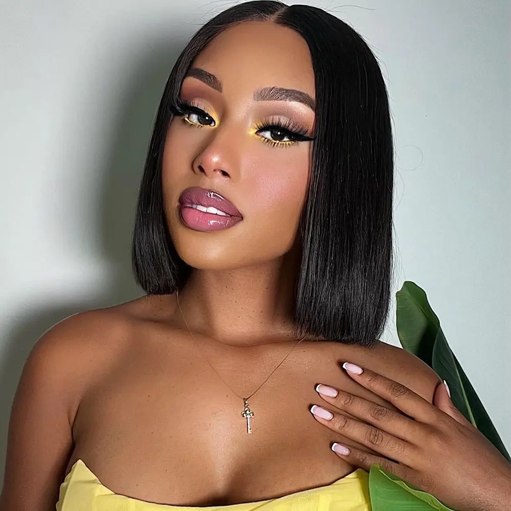 Jessie's Wig Bob Straight Glueless Human Hair Wig 4x4 Pre Cut Lace Natural Black #SummerWins #DealsForYouDays