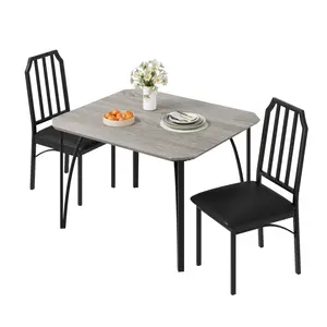Home Square Dining Table Set for 2/4, 43.3" Kitchen Table and 2/4 Chairs with Chamfer Design, 3 Piece Dining Room Set with Cushion Seats for Home Kitchen, Apartment, Small Spaces