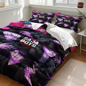 Anime Ip Themed Printed Comforter Set, Including Comforter Set And 1/2 Coreless Pillowcase, Soft and Cozy Bedding Set With Black, Pink and Purple Core, Duvet Set