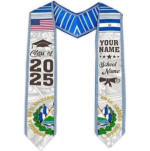 Customized El Salvador Graduation Stole Class of 2025, Salvadoran American Flag Graduation Sash 2025, Salvadoran Graduation Gift