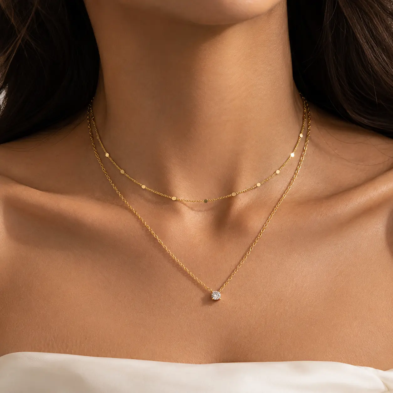 Layered Gold Necklaces for Women, 14K Plated Gold Plated Dainty Pendant Necklace Set with Cubic Zirconia,Stackable Chain Choker,Trendy Personalized Jewelry Gift Non Tarnish