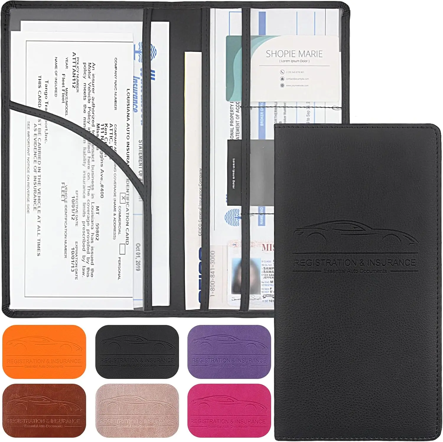 Premium Car Registration & Insurance Card Holder, Black | Vehicle Glove Box Organizer, Magnetic Closure Car Document Holder, For Insurance, Cards, License, Women & Men