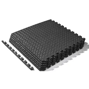 Sunny Health & Fitness Extra-Thick 0.5" Fitness Puzzle Mats, Home Gym Workout Fitness, 6 Pieces with End Boards, Interlocking Foam for Weight-Drop Protection, Textured Non-Slip, Water-Resistant, Garage/MMA/Yoga Use, 24.4" × 24.4" Each