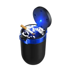 Car Ashtray with Lid Smell Proof, Detachable Stainless Smokeless Ash Tray with LED Blue Light, Portable Mini Car Trash Can, Windproof Auto Ashtray Cup Holder for Car Home Outdoor Travel
