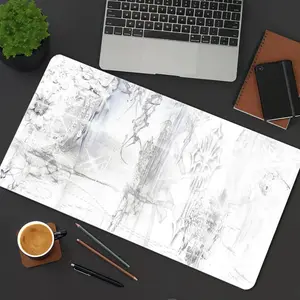 Abstract Art Mouse Pad Large Gaming Mouse Pads Silvery White Mousepad XXL Rubber Stitched Edges Keyboard Pad Desk Accessories Office Supplies Large Extended Desk Decor Desktop Accessory For Office