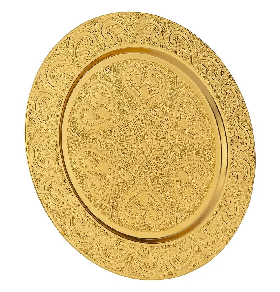 Turkish Luxury Metal Charger Plate | Ottoman Style Engraved | 6 Piece Set - 244 Gold