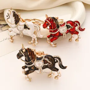 2026 New Cartoon Creative Zodiac Little Horse Rhinestone Metal Keychain Car Pendant Accessory Small Gift for Car Decoration