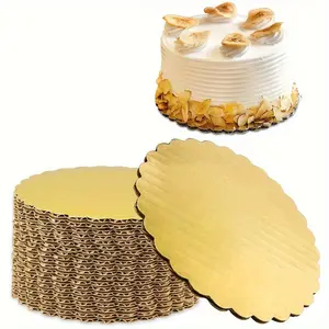 10pcs Golden Corrugated Cake Boards - Round Cake Cardboard Base for Desserts, Pastries, Greaseproof Disposable Cake Plates, for Birthdays, Christmas, Paper Plates, Party Plates