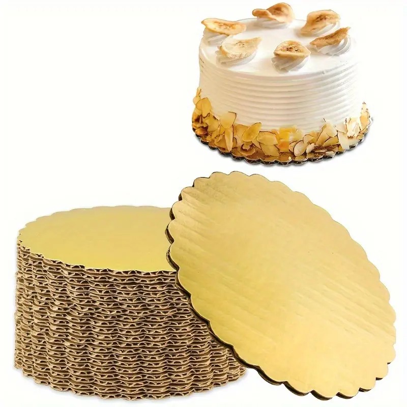 10pcs Golden Corrugated Cake Boards - Round Cake Cardboard Base for Desserts, Pastries, Greaseproof Disposable Cake Plates, for Birthdays, Christmas, Paper Plates, Party Plates, Party Supplies, Disposable Products