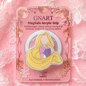 Fairy Tale Princess Long Hair MagSafe Acrylic Phone Grip, Cute Purple Gown Magnetic Phone Holder, Coquette Aesthetic Book Lover Griptok Phone Stand Ring