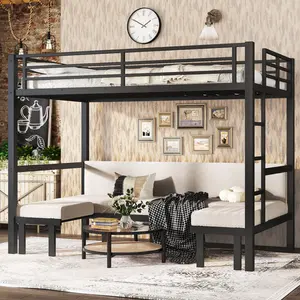 Twin XL Over Twin XL Futon Bunk Bed, Lower Bunk Can Be Pulled Out in Three Sections, Twin XL Loft Bed with Sofa for Teens, Adults, Bedroom, Black (Excluding Cushions and mattresses)