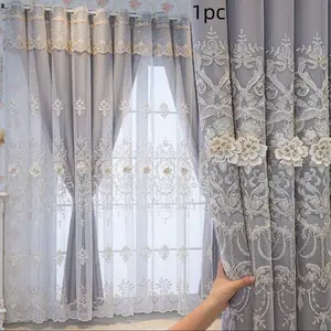 1pc Luxury European Embroidered Blackout Curtains, UV Protection, Light Blocking, Bedroom Living Room Decor, Korean Style Drapes, Home Decoration Curtain