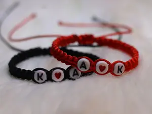 Couples Initial Bracelet Set Personalized Red & Black Braided Bracelets with Custom Letters & Heart Charm Perfect Gift for Love Story Trendy Jewelry