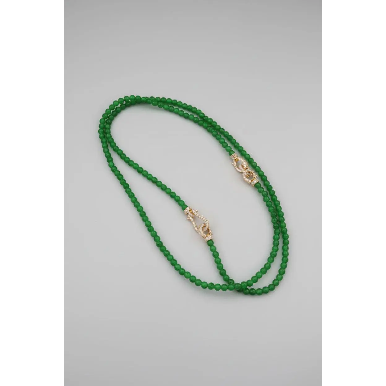 88-Bead Guatemalan Jade Necklace with Lab-Grown Diamond and 18K Gold