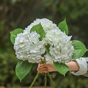 3pcs, White Artificial Hydrangea Flower Large Lifelike Real Touch Hydrangea Flower Faux Decorative Flowers for Home Party Decor Outdoor Wedding Table Decoration