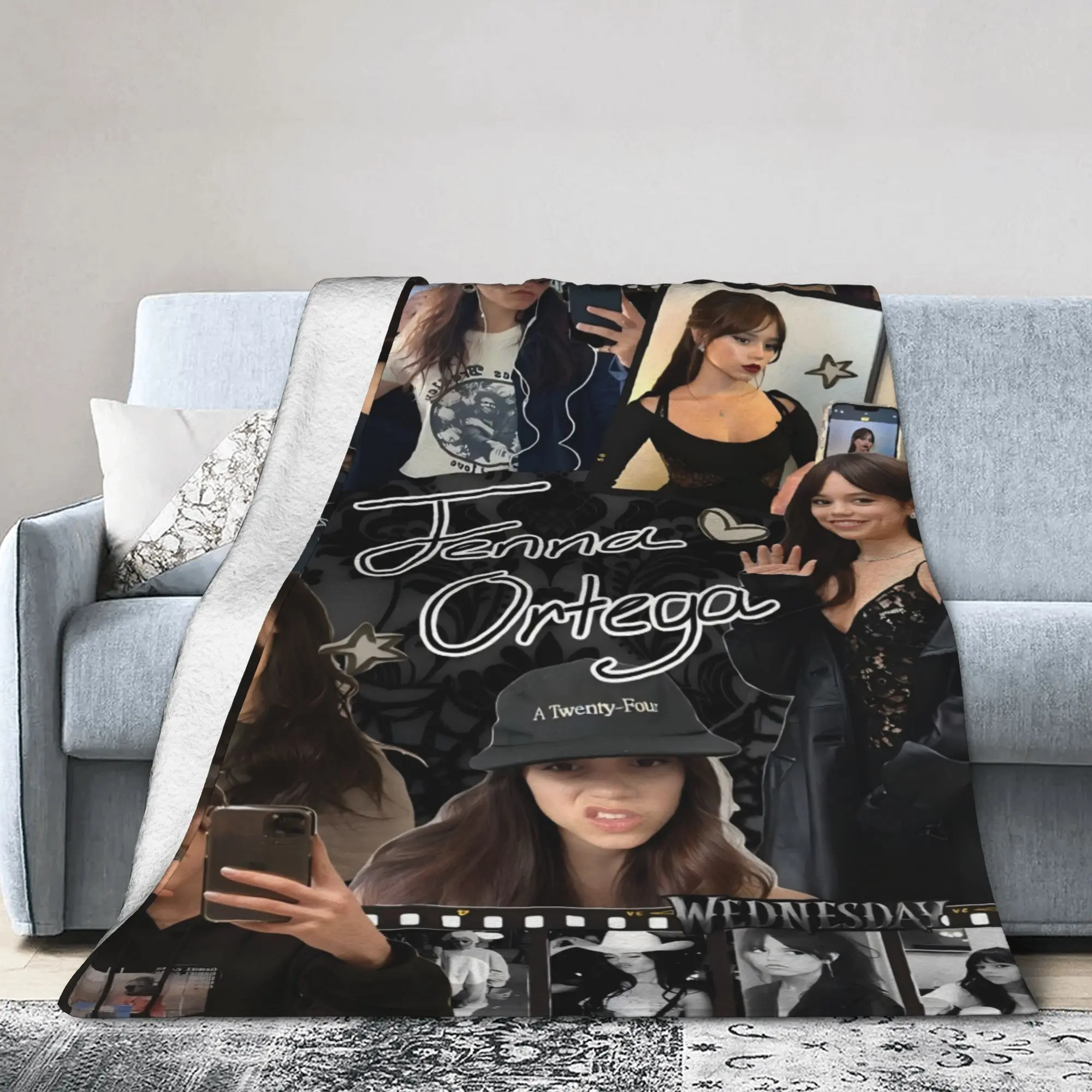 Jenna Ortega Figure Print Cozy Throw Blanket - Super Soft Cotton Flannel, Wrinkle Resistant, Breathable, Durable, Machine Washable, Retro Look, All Seasons, Ideal for Living Room, Bedroom Bedding Linen