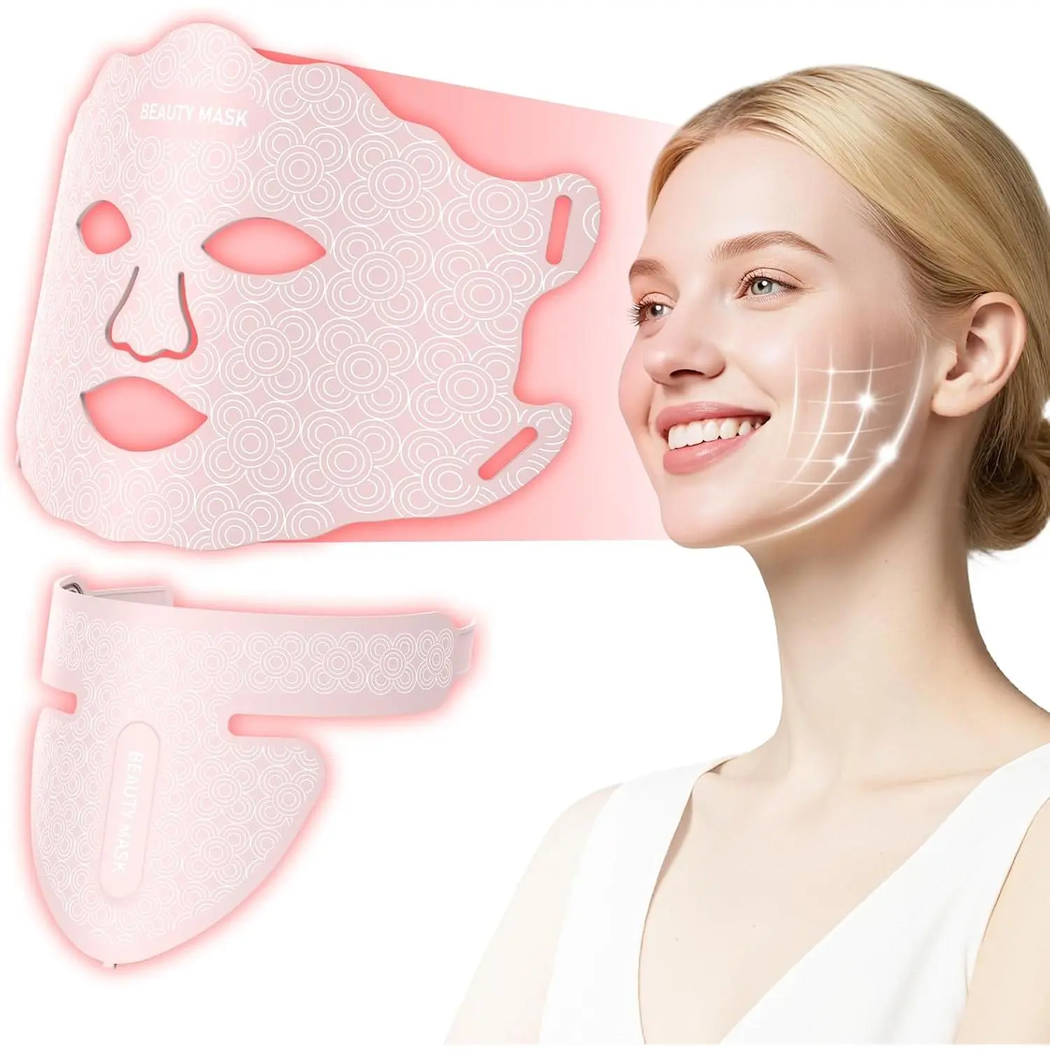 AYYHG 7-Color LED Light Therapy Face and Neck Mask, Silicone Facial Beauty Machine for Yoga, Firms Skin & Soothes All Skin Types, Portable Travel-Size Home Use with Controller