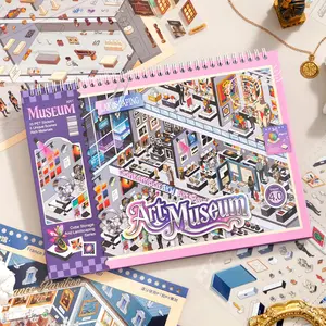 SIMNO Art Museum 3.0 & 4.0 Bundle – Miniature Museum Scene Sticker Book, 10 PET Stickers + 5 Landscape Scene Cards, DIY Isometric Diorama Scrapbook Collection, Creative Building & Display Art Set