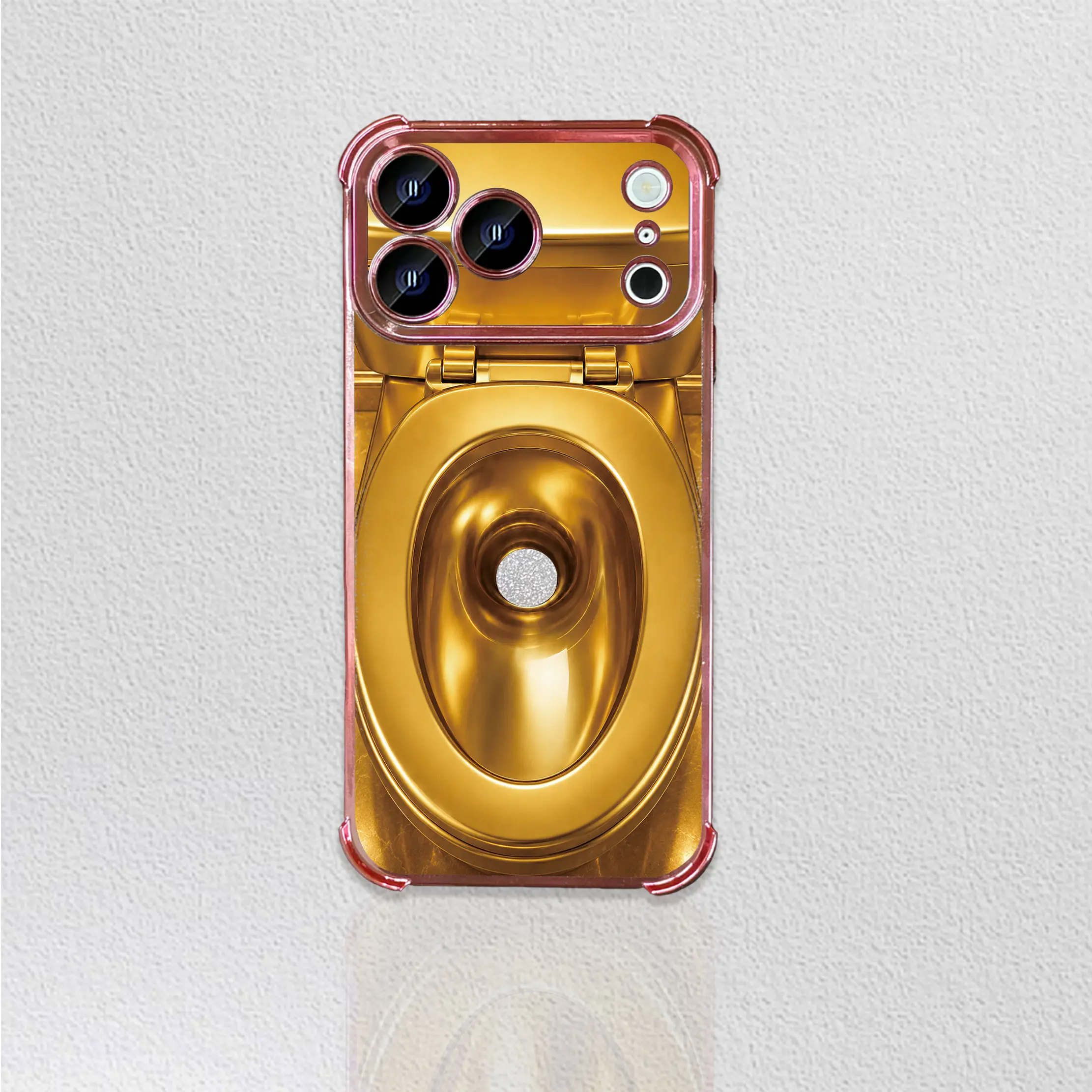 Luxury Funny Gold Toilet Meme Graphic Soft TPU Smartphone Casing, Shockproof Anti-Drop Handheld Cellphone Device Accessory, Smile-Inducing Birthday Gift for iPhone 13-17 Pro Max Series