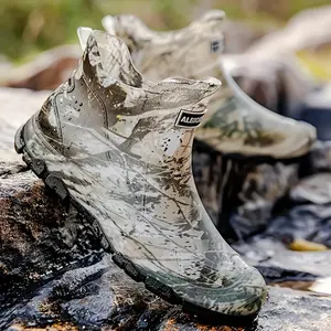 Men’s camouflage waterproof rain boots — durable, non-slip ankle boots suitable for outdoor work, fishing, and gardening, featuring a reinforced rubber sole and a pull-tab design; gardening shoes | camouflage shoes | non-slip shoes