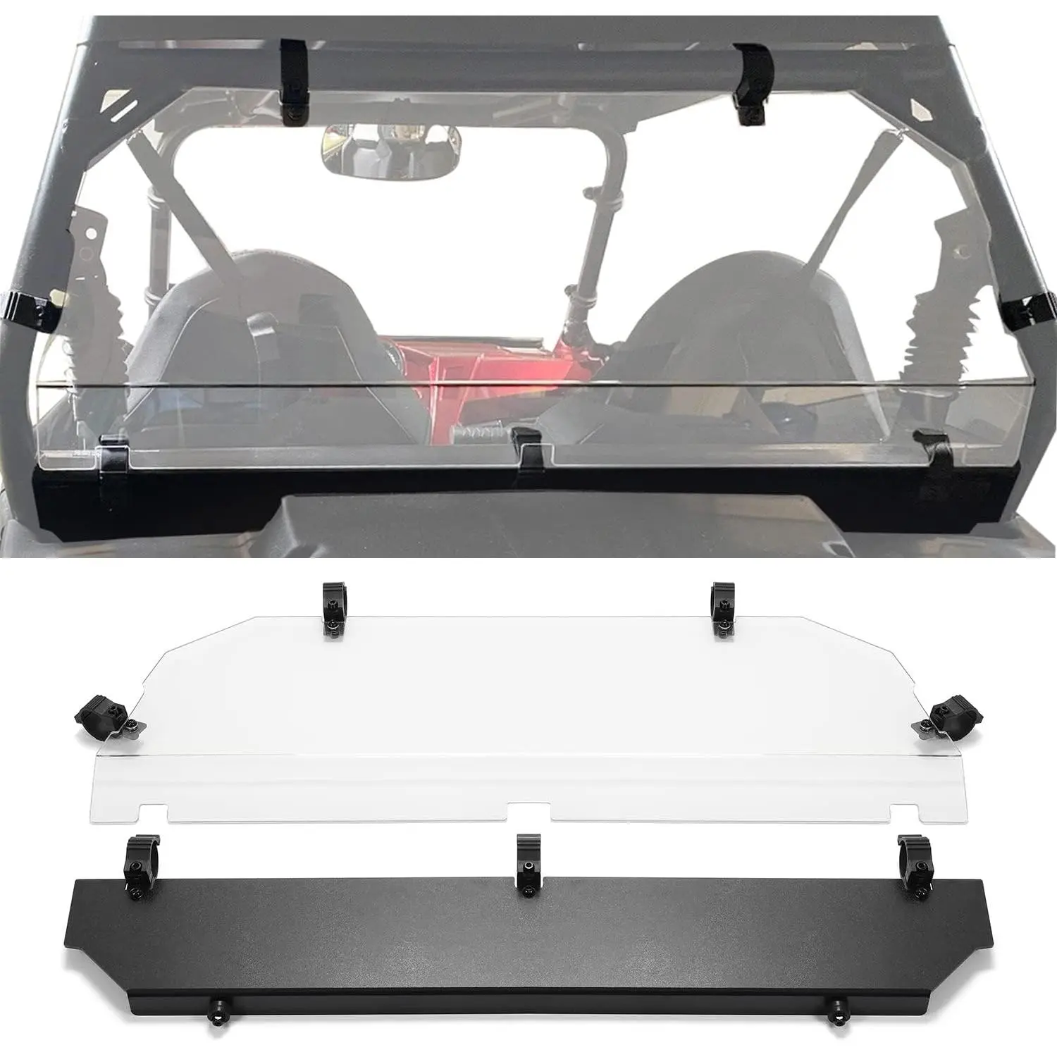 KQQIO Rear Windshield Back Panel Compatible with 2008-2022 Polaris RZR 570 800 & Polaris RZR S 570 / 800 Clear Windscreen Black Hard Window Panel