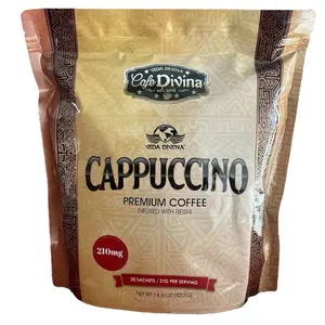 Cappuccino Premium Coffee Infundido con REISHI 210 mg, 20 Sachets per Pack - Beverage Organic Natural
