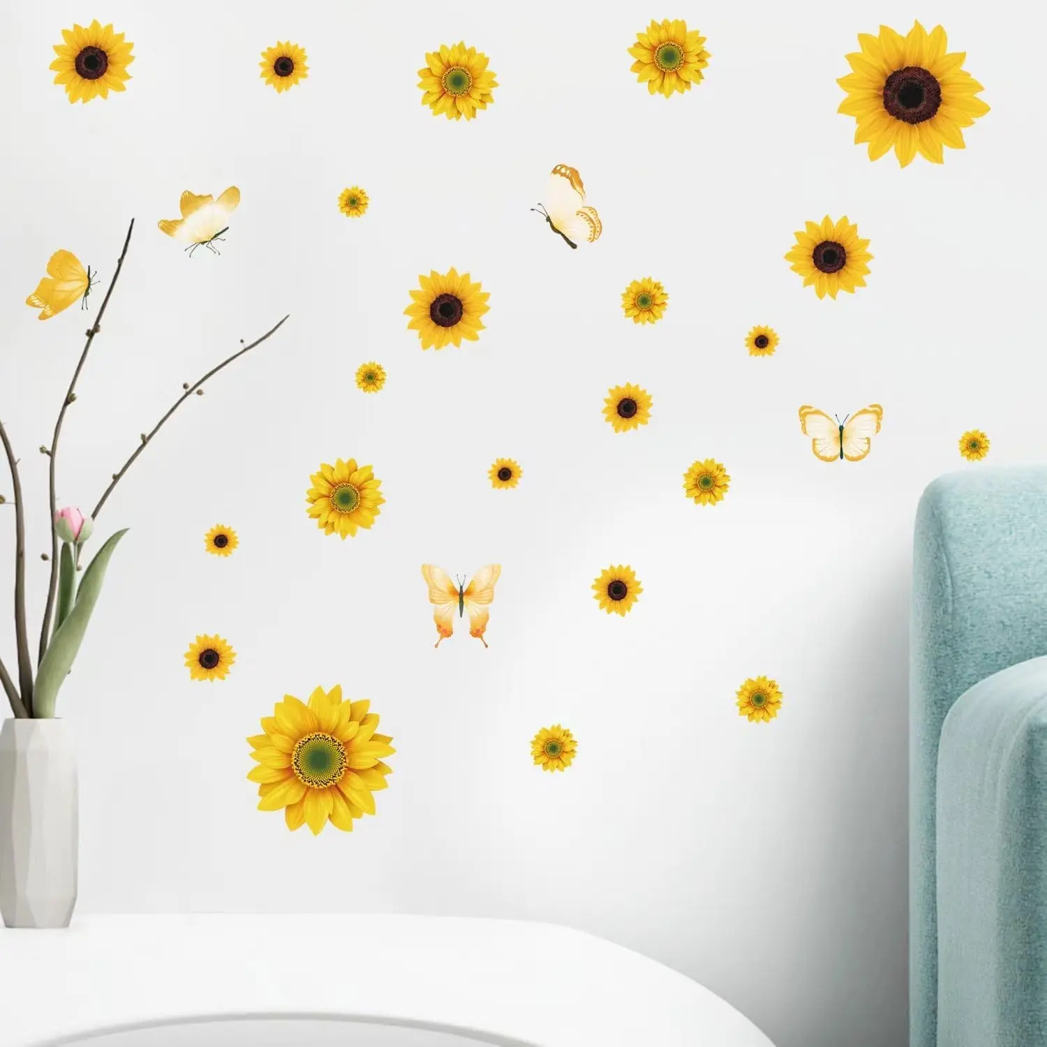 Sunflower Self-Adhesive Wall Sticker, Wall Decal, Sunflower Decoration for Bedroom Kitchen Bathroom Living Room, Decorative Gift, Wall Stickers Decor