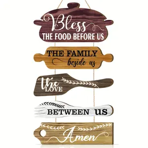 5-Piece Wooden Kitchen Wall Decor Set, Rustic Farmhouse Style, Cooking Utensil Shaped Art, Home Decoration for Dining Room & Kitchen