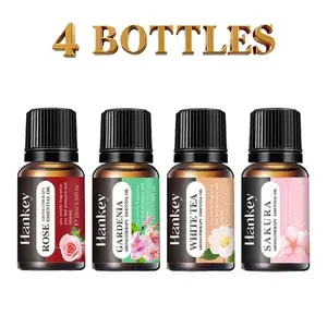 4pcs Rose Gardenia White Tea Sakura Essential Oils, 10ML Aromatherapy Oil for Diffusers, Humidifiers, Car Fresheners, Candle Making