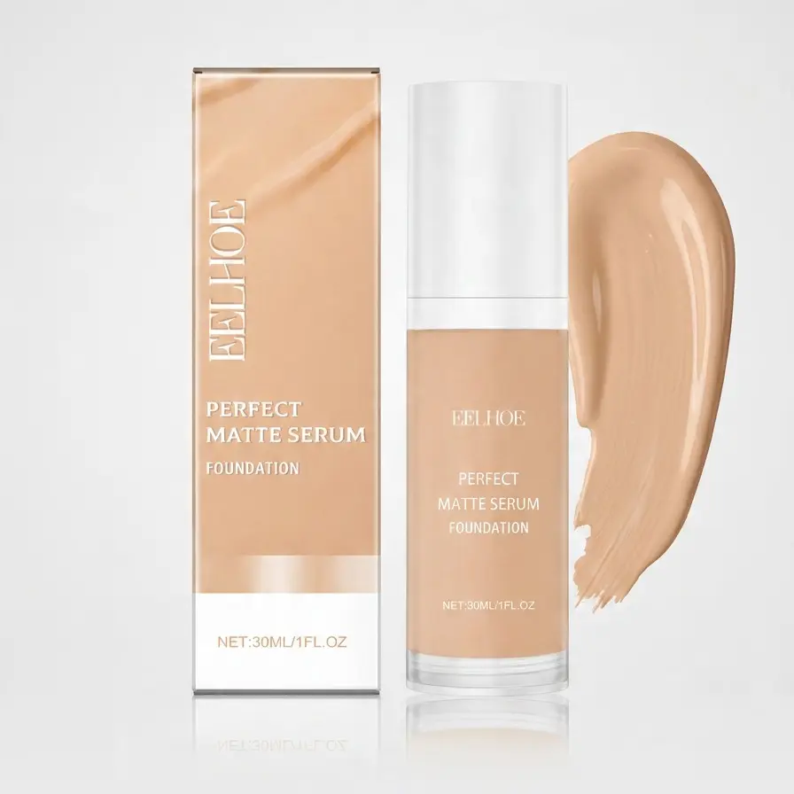 Matte Serum Foundation, 30ml Bottle, Lightweight Waterproof Non-Drying Liquid Cosmetic for Oily & Sensitive Skin, Buildable Medium Blemish Coverage, Pore-Minimizing Mild Acne-Friendly Formula, Hydrating Compact Concealer for Daily Natural Look Makeup, Wat