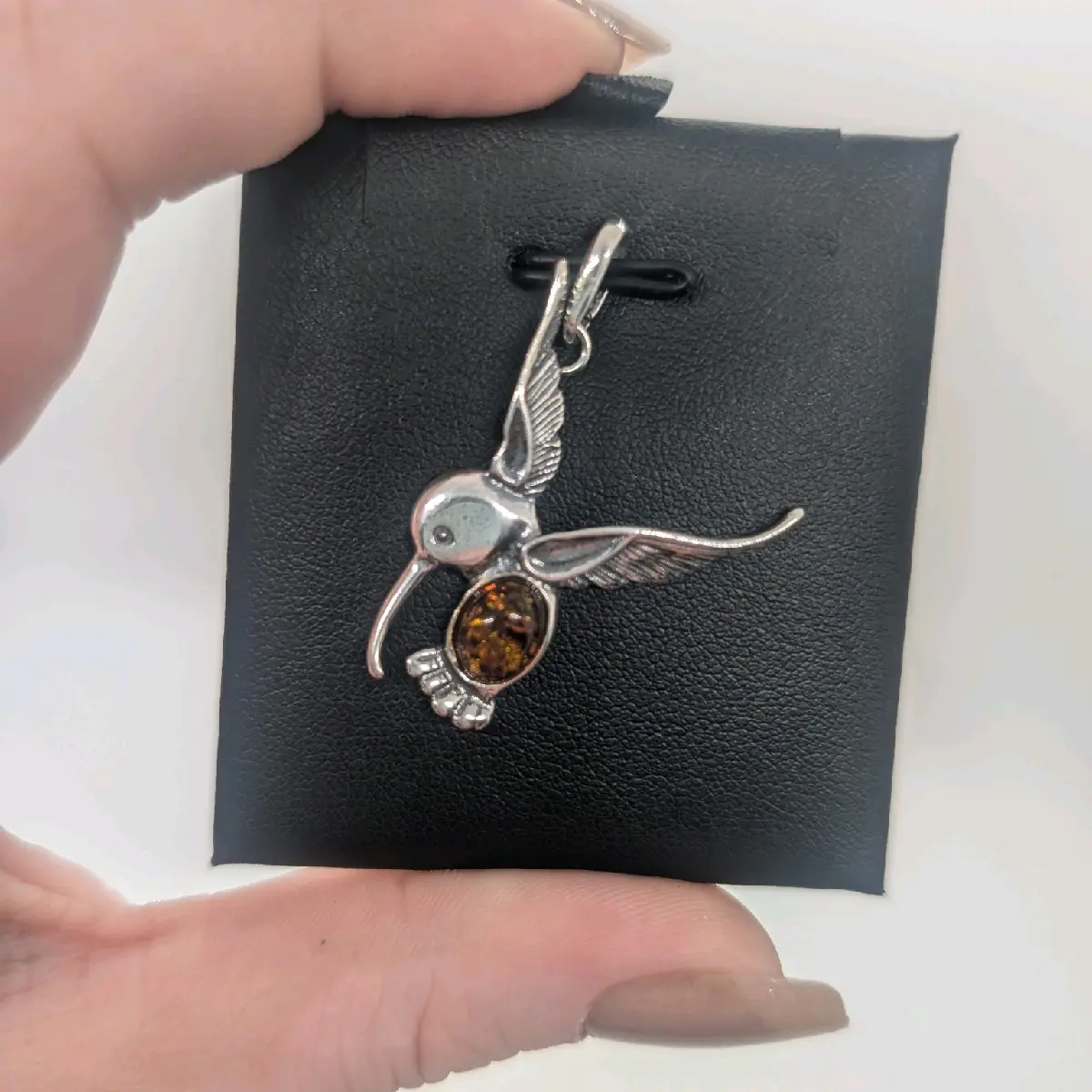 Sterling Silver Baltic Amber Hummingbird Pendant