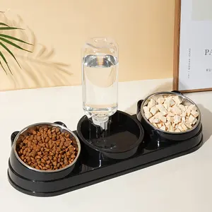 2-in-1 Stainless Steel Pet Double Bowl Set, Cat and Dog Feeder and Waterer - Durable Plastic Material, Non-Slip Base, Easy to Clean, Suitable for Small Dogs and Kittens