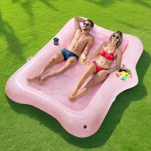 MoKo Pool Floats Adult, Large Floating Bed with Ice Bar, Tanning Bed Pool Raft Inflatable Lounger with Drink Holder Tanning Chair Inflatable Pool Toys for Party Beach Backyard inflateable suntan tub raft floatie