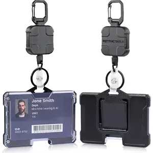 Retractable Horizontal Badge Holder,Large ID Card Holder with 31.5" Retractable Reel and 4 Cards Slot(1 Pack,Black).