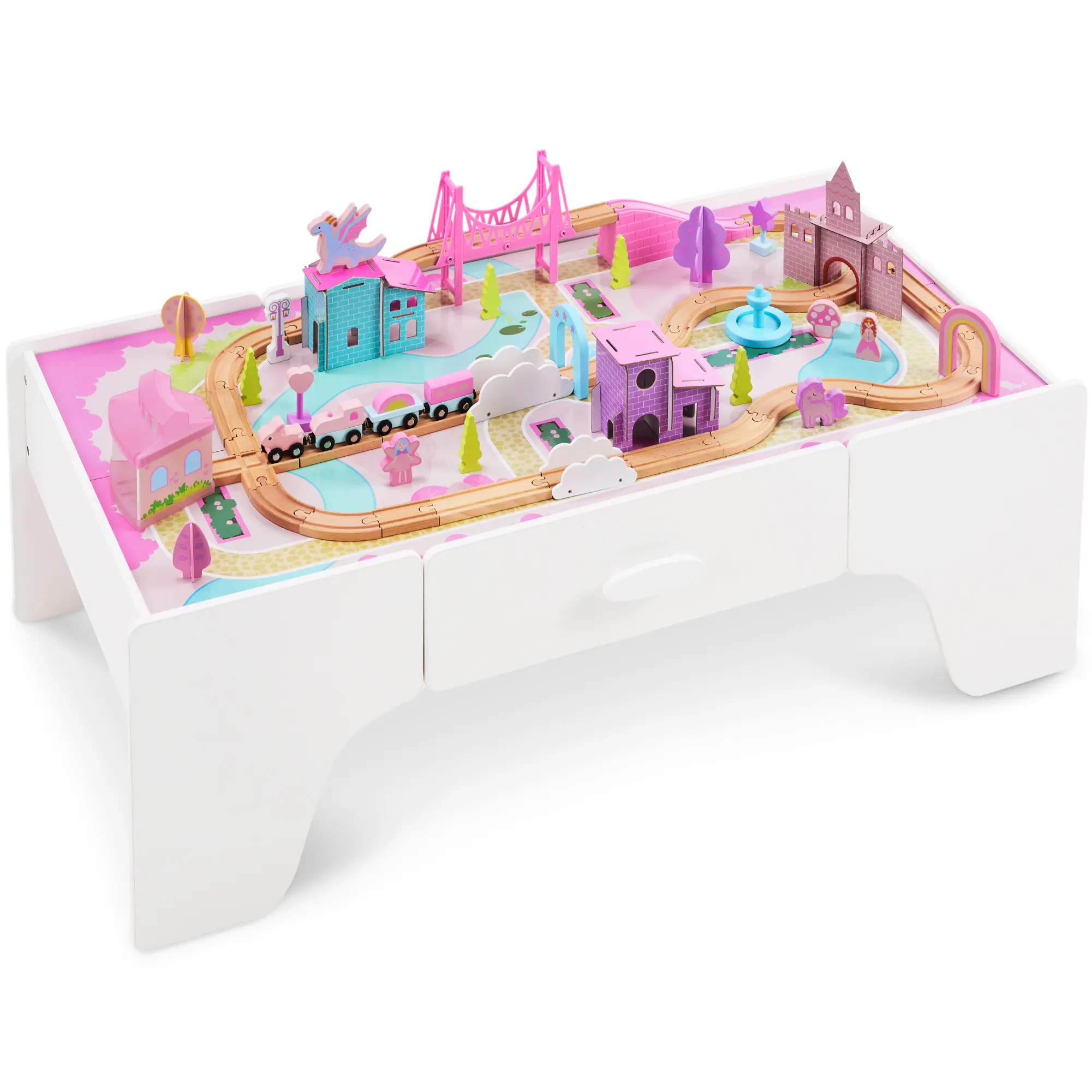 Best Choice Products Princess Train Table for Toddlers, Activity Table with Storage Drawer, Multiple Piece Train Set