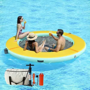 [Summervibes] AMERLIFE Hexagon/Circle/Triangle 8FT/10FT/12FT Inflatable Water Hammock for Adults, Floating Raft Dock Platform with Mesh, Heavy Duty Water Float Dock for Lake Beach Party