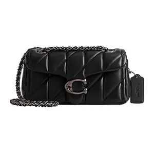 COACH Tabby 20 Quilted Stripe Push-Lock Closure Leather Shoulder Bag for Women in Black