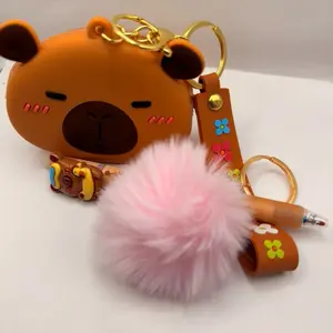 Cute Bear Aesthetic Gift Set  | Keychain, Pen, Pom Pom & Mini Pouch | Perfect Small Gift”