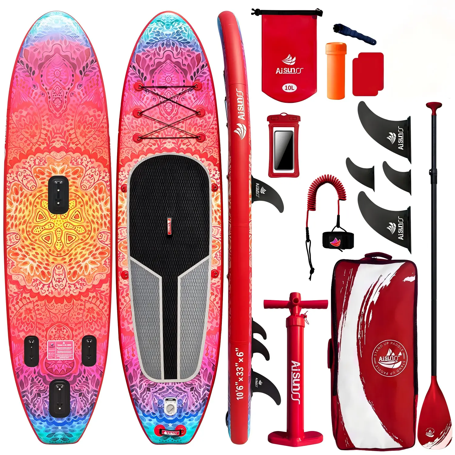 AISUNSS 10.6ft Long Paddleboard for Adults, 33in Wide Deck SUP Board with Stable Fit, Premium Accessories: SUP Carry Bag, Hand Pump, 10L Waterproof Bag, Adjustable Paddle, 10.6 Ft Long, Paddling Fun