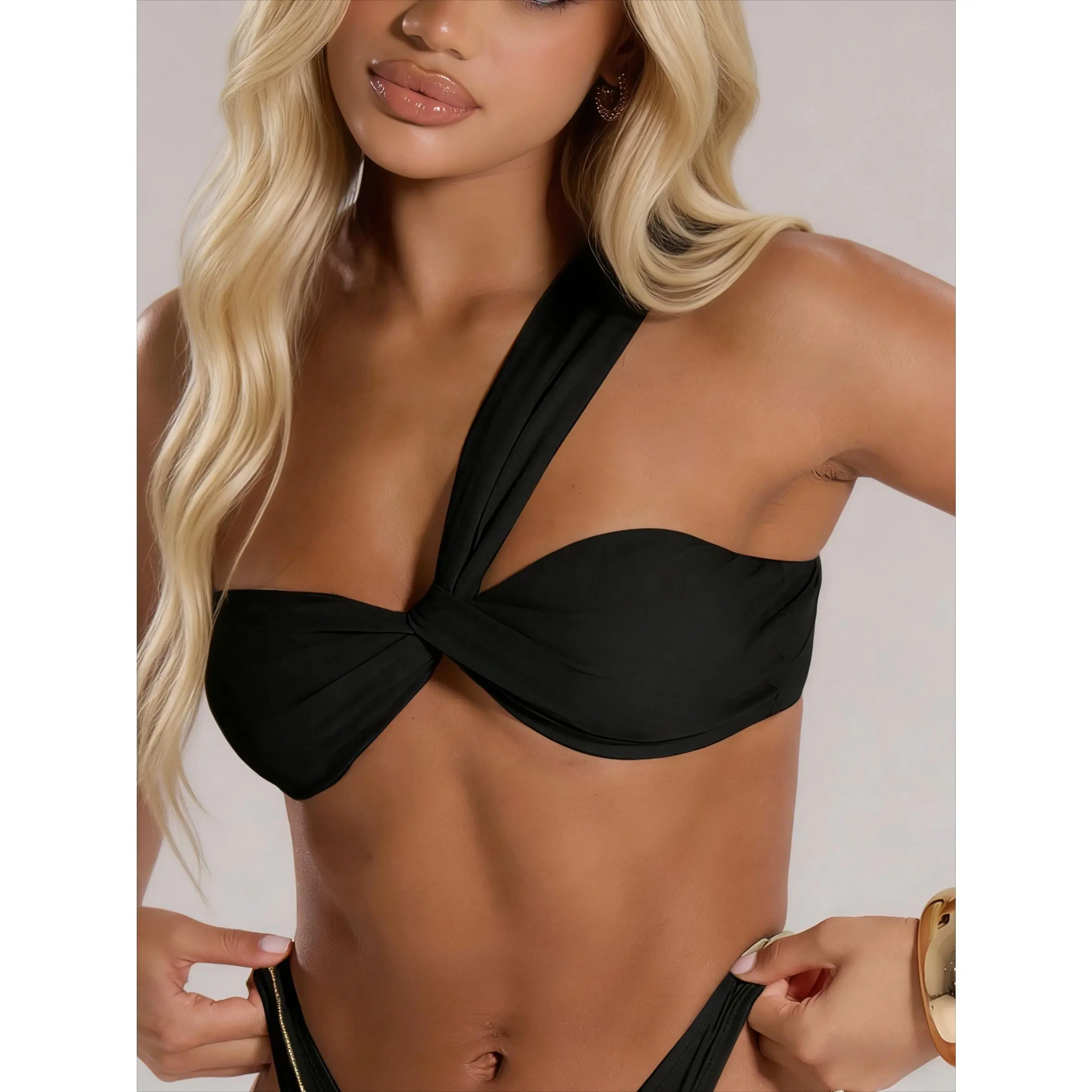 Women’s Twist Front Ruched One-Shoulder Bikini Top | Trendy Asymmetric Swim Top with Adjustable Straps | Flattering Tummy Control Design for Summer Beach Vacation Pool